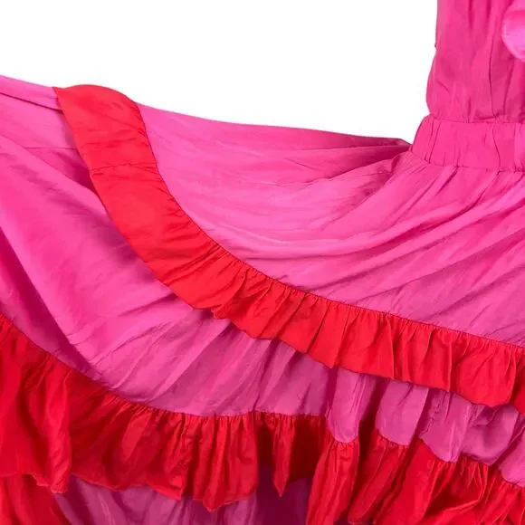 Anthropologie Do + Be Pink Red Ruffle Asymmetrical Maxi Dress L - Picture 5 of 6